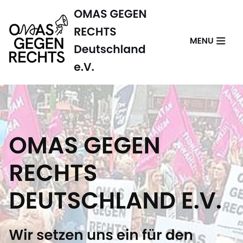 Screenshot Webseite Omas gegen Rechts. Dort wird seit einiger Zeit ein Megaphon im Logo verwendet.
